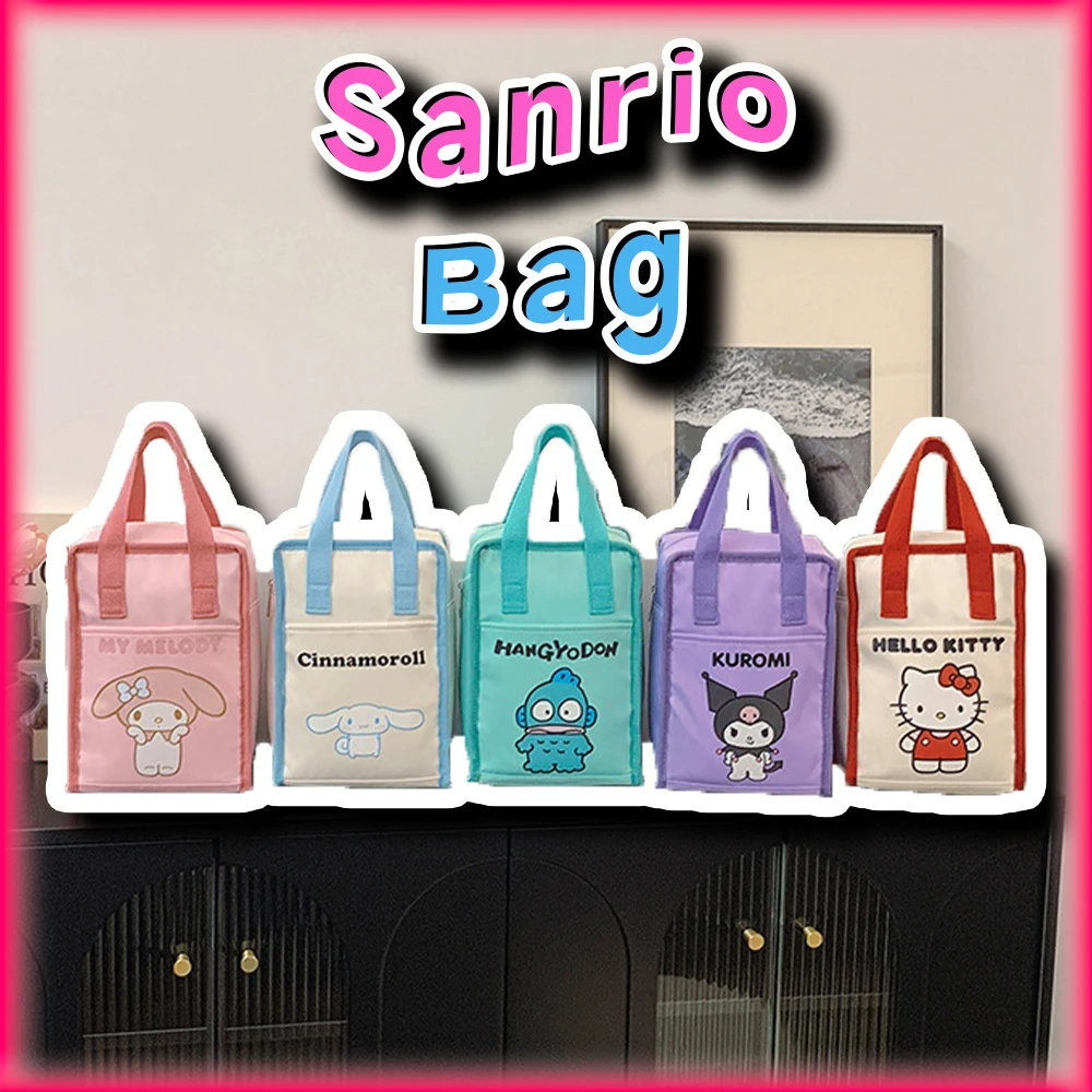 Kawaii Hello Kitty Insulation Lunch Tote Bag Sanrio Hand Bag Kuromi Cinnamoroll My Melody Hangyodon Travel Portable Lunch Box