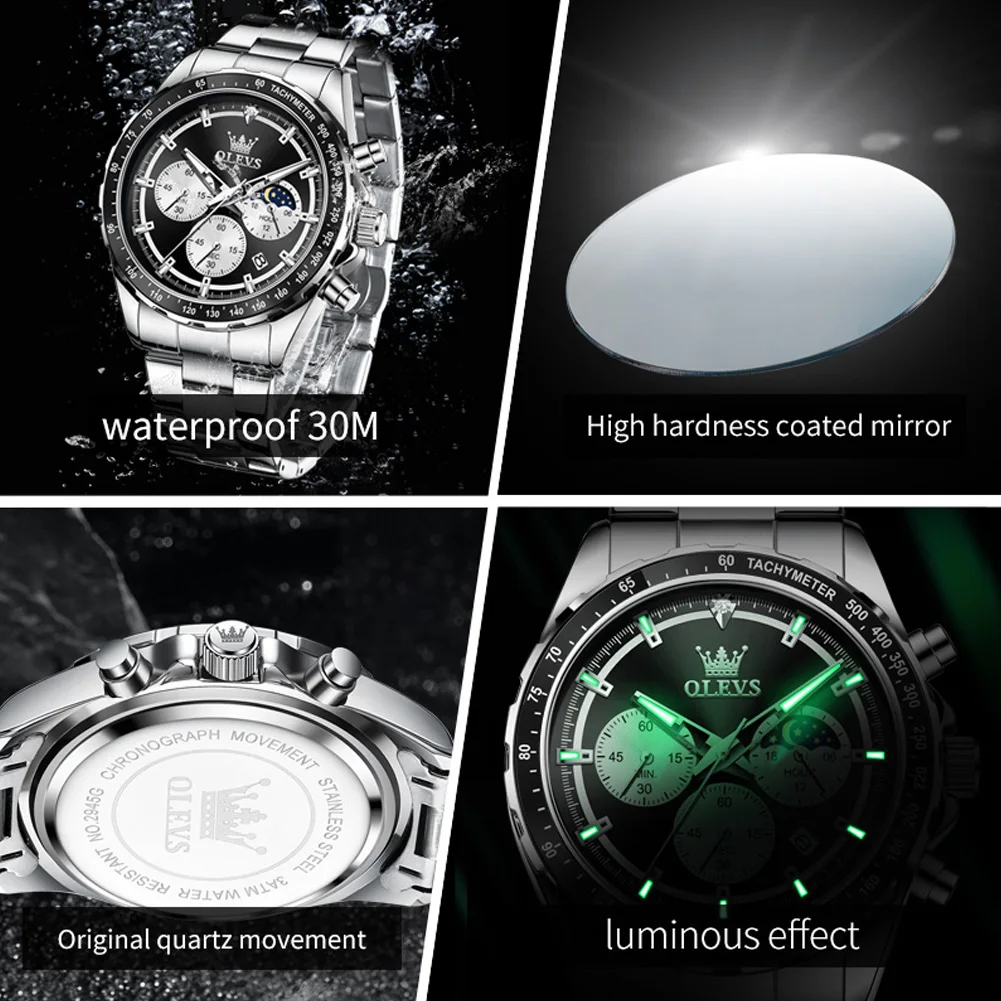 OLEVS New Mens Watches Brand Luxury Chronograph Quartz Watch Men Waterproof Luminous Casual Fashion Male Clock Relogio Masculino