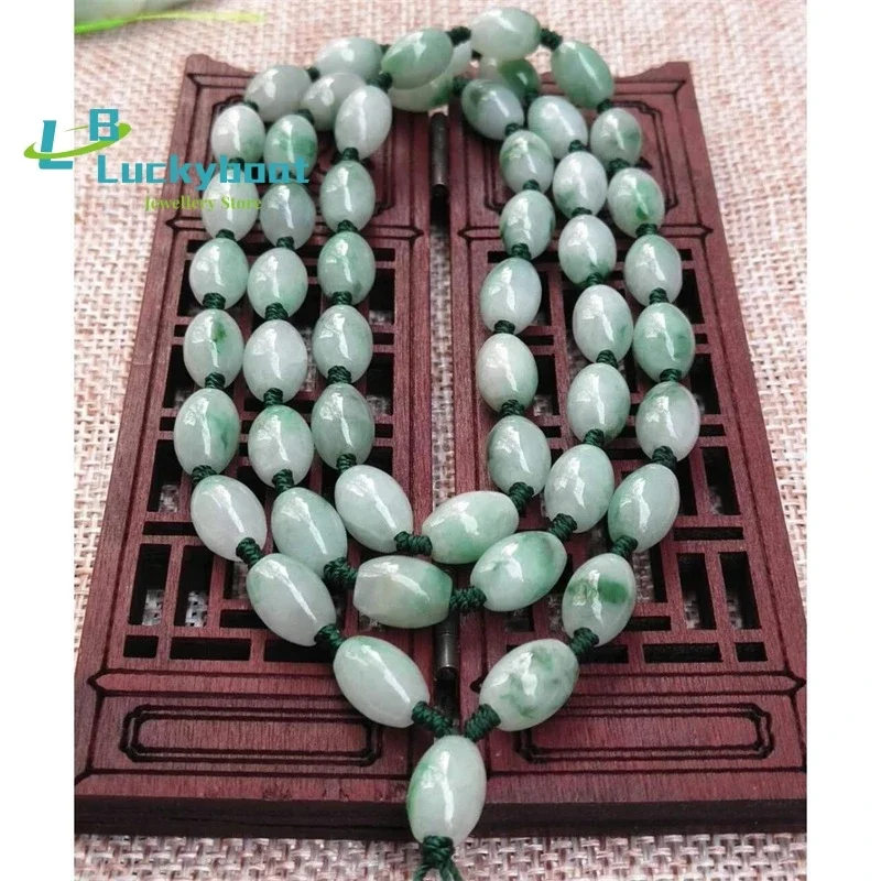 Natural Myanmar A Green Jade Necklace Real Beads Necklaces Pendants Rope  Jadeite Jade Jewelry Men Necklace Christmas Jewelry