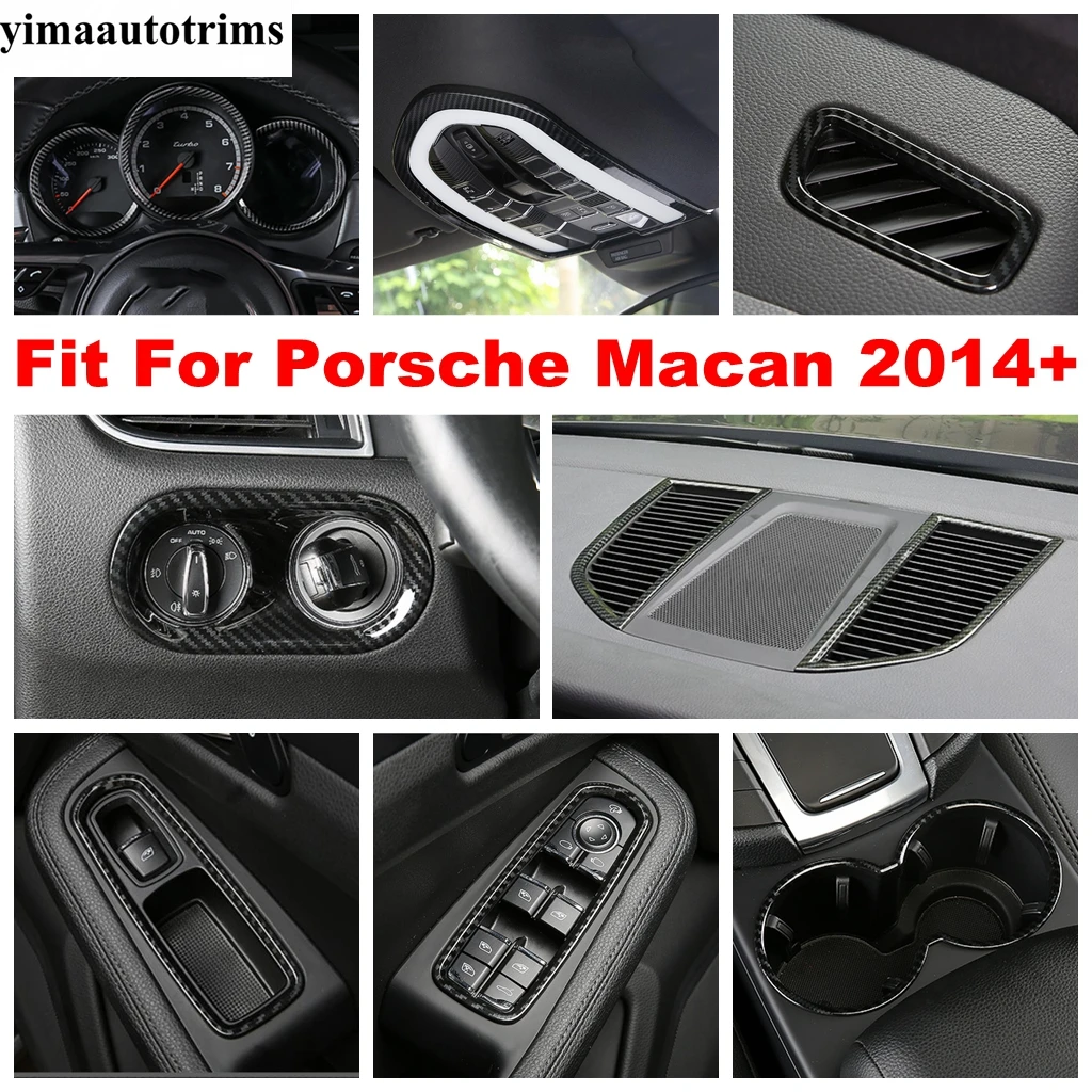 

Carbon Fiber Dashboard Frame / Water Cup / Reading Light / Window Lift Panel Cover Trim Accessories For Porsche Macan 2014 -2023