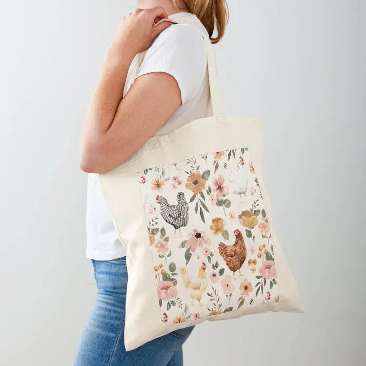 

Watercolor Chicken Floral, Charlotte Floral Collection Tote Bag Lady bag bags woman 2025 shopping bag logo