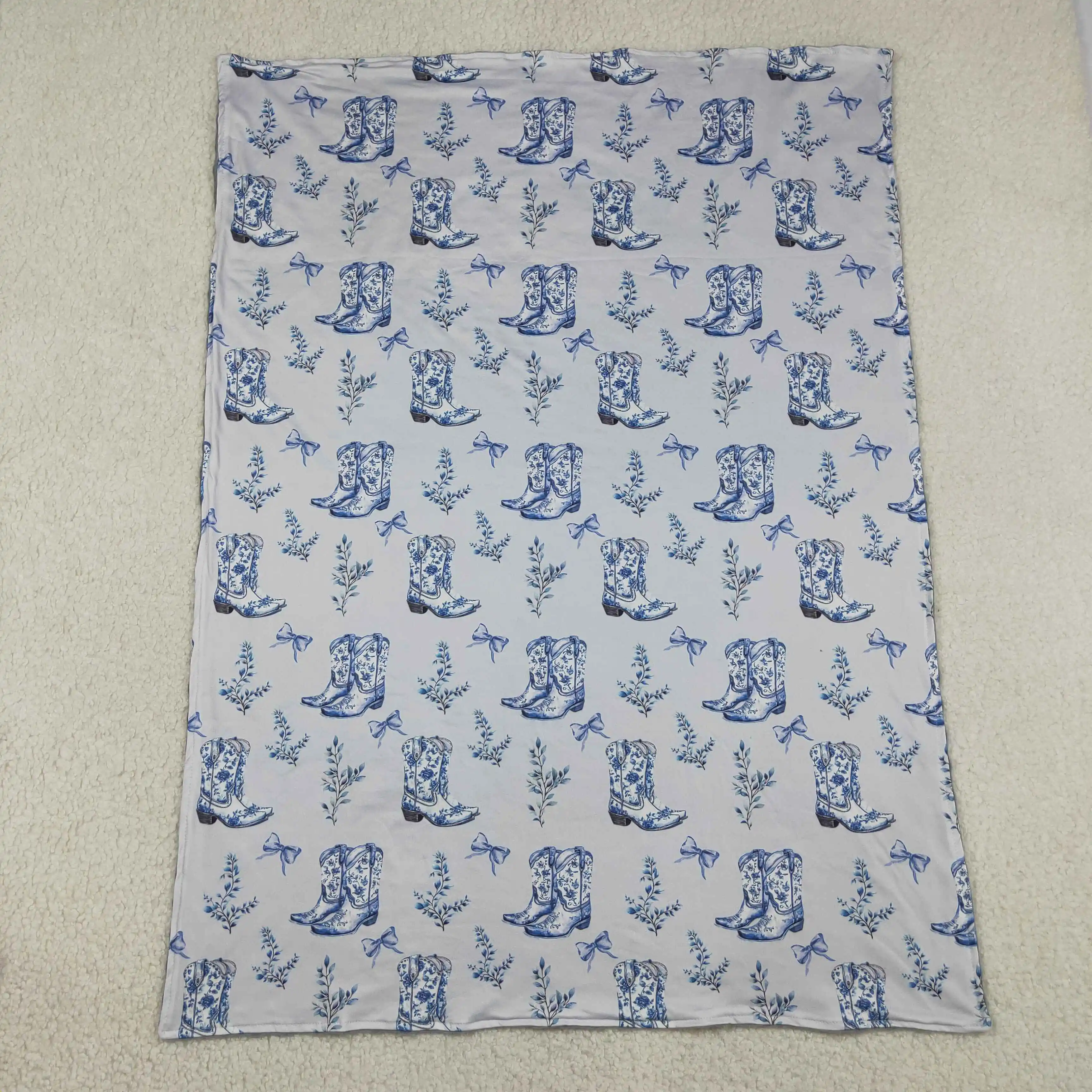 Wholesale Baby Girl Children Thin Quilt Kids Girls Blue Bows Bedding FleeceI Toddler Girls Flannel Western Boots Blanket