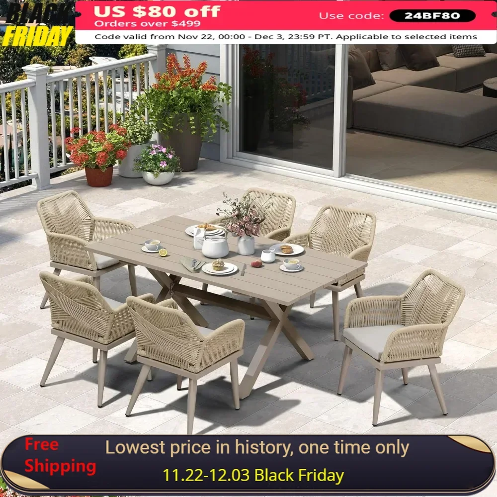 7 Pieces Outdoor Dining Set,  for Lawn Garden Backyard Deck,All-Weather PE Rattan Outdoor Patio Furniture Sets