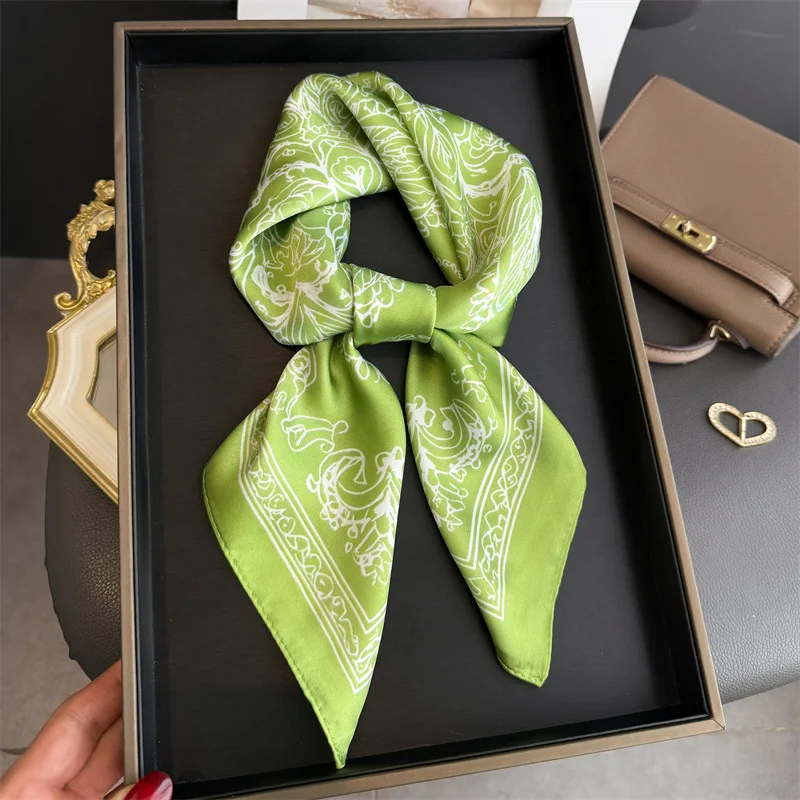 2026 New Luxury Print Silk Square Scarfs for Women Neck Ties Kerchief Lady All Seasons Decoration Hijab Female Neckerchief Wraps image 4
