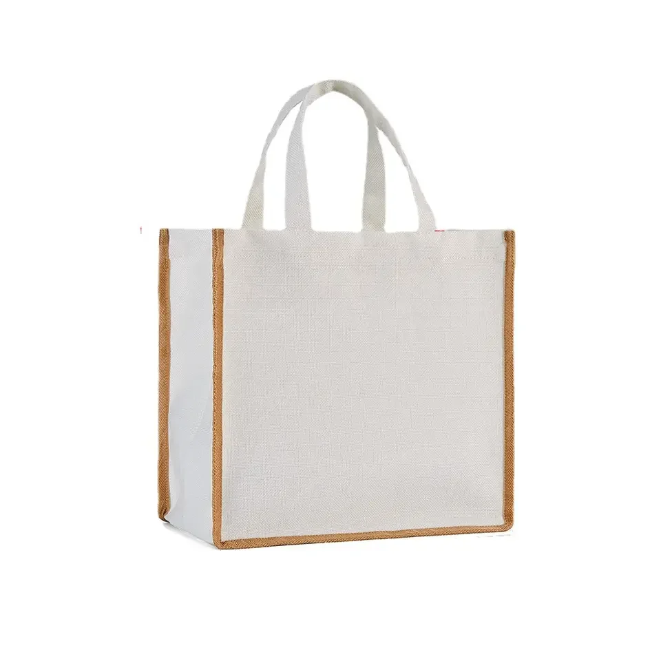 Sublimation Blank Foldable Shopping Tote Bag Linen Cotton Reuseable Grocery Wedding Birthday Gift Handbag for Custom Logo