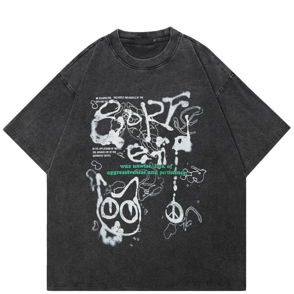 

Summertrendy abstract graphic t-shirt comic dmc graphic t-shirt retro washed t-shirt men's women's clothing short sleeve t-shirt