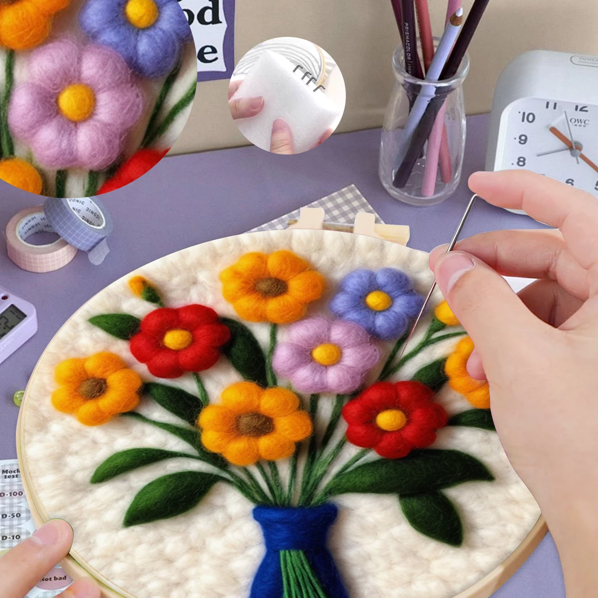 

SDOYUNO Wool Felt Package Beginners Painting flowers Set For Handicraft Complete Needle Felting Starter Tools With Storage Box