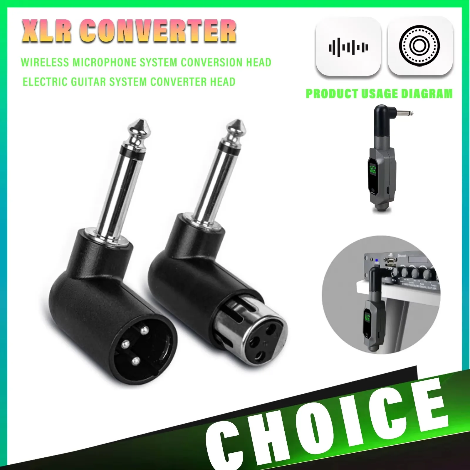 Adaptador de Áudio XLR para 6.5mm, Conector para Microfone Sem Fio, Adaptador para Sistema de Guitarra Elétrica, Conector para Microfone e Alto-falante