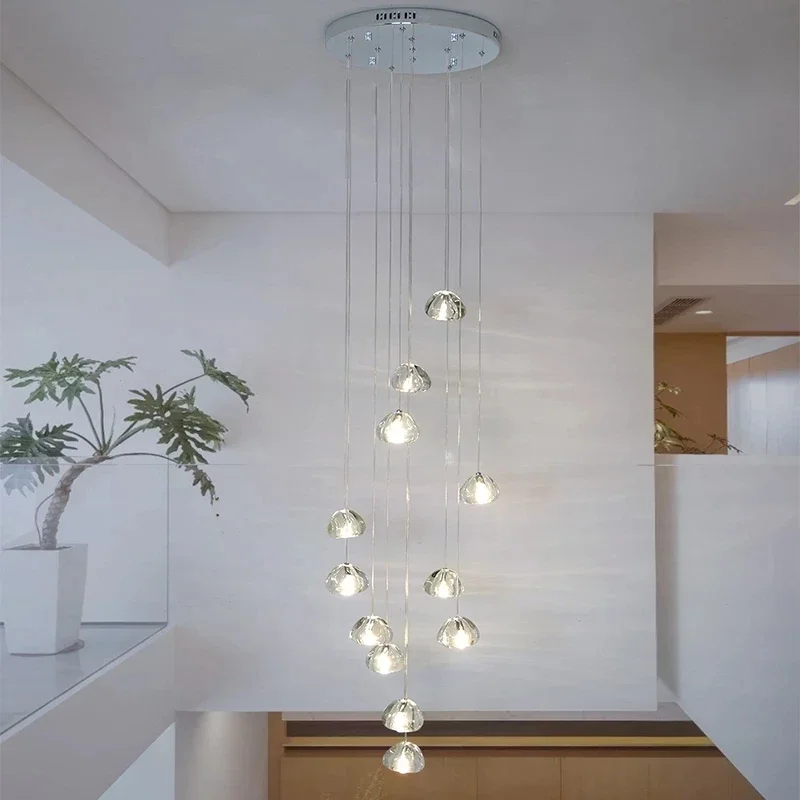 Imagem -04 - Crystal Water Drop Led Chandelier Pingente de Luz Moderna para Escadaria Luxo Nordic Ball Hanging Lamp Indoor Fixture Design