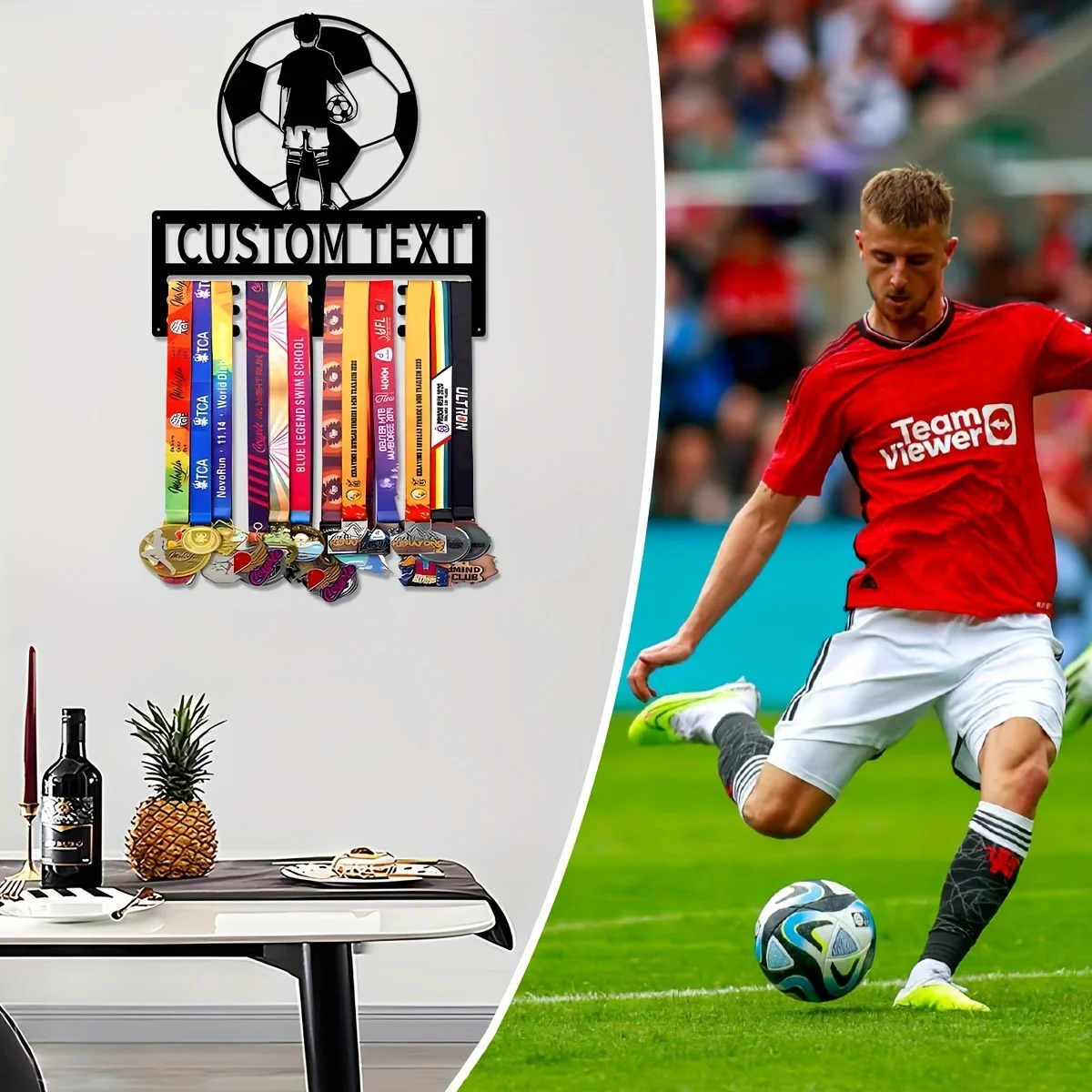 custom Supernova football Metal medal display rack , Valentines Gift,for room Decor, Suitable for Basketball, Football exercise