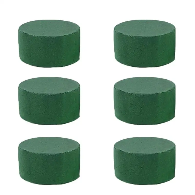 6Pcs Round Floral Foam Bricks Artificial Dry Wet Flower Mud Flower Arrangement Foam Blocks Green Sponge for Florist Supplies