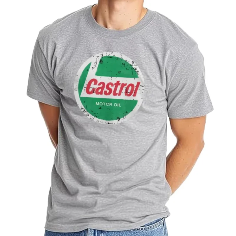 Castrol T Shirt Men's Pure Cotton Funny T-Shirts Round Neck Motor Oil Tee Shirt Short Sleeve Tops Gift Idea
