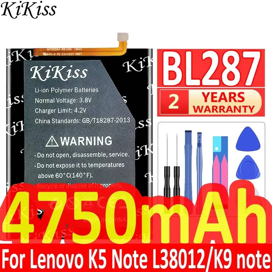 

Аккумулятор BL287 для Lenovo K5 Note L38012 K9 Note 6.0 дюймов, легкий, надежный, 4750 мАч