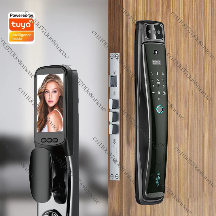 قفل باب ذكي للتعرف على الوجه ثلاثي الأبعاد عالي الأمان، قفل باب ذكي ببصمة الإصبع الرقمية وكلمة المرور مع كاميرا مدمجة #2
