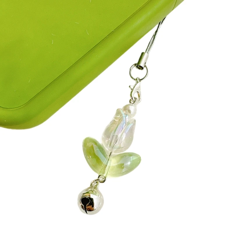 Bonito tulipas flor sino pingente tiras telefone cordão bolso chaveiro cinta mochila charme chave do carro decoração corrente