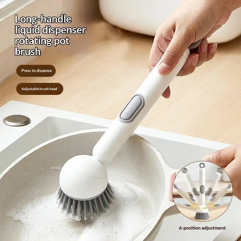 1/2 Pcs Adjustable Long Handled Liquid Washing Brush For Kitchen Dishwashing, Non Greasy And Non Damaging Multifunctional Brush