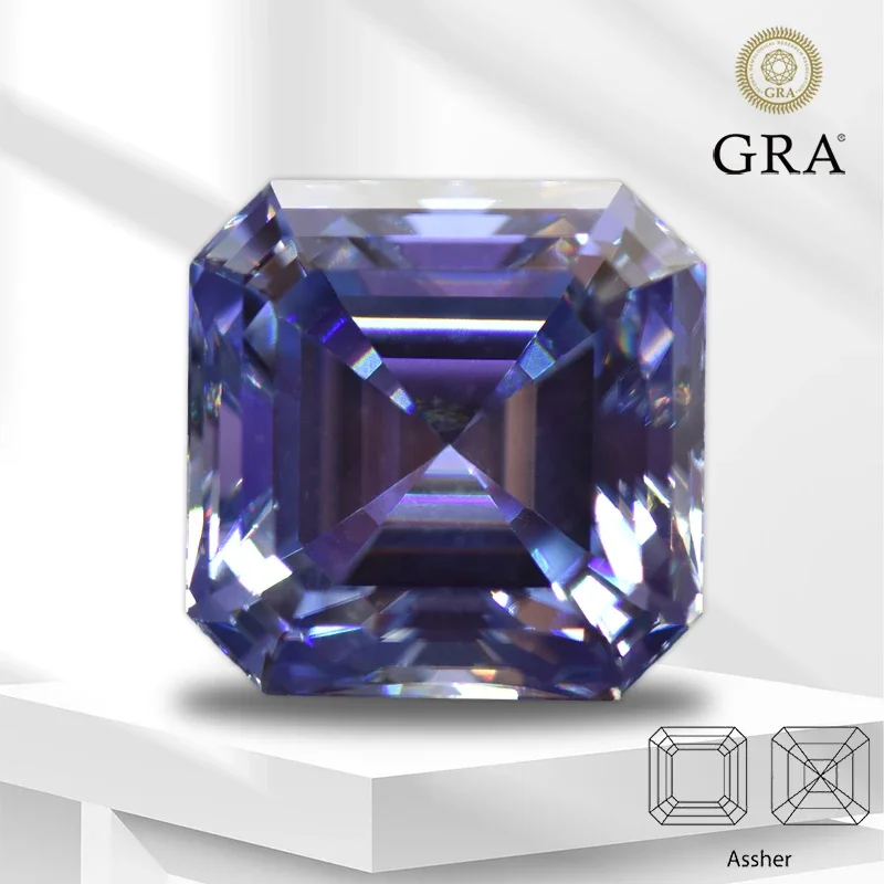 

Moissanite Stone Lavender Color Asscher Cut Pass Diamond Tester Gemstone Charms Jewelry Making Materials With GRA Certificate