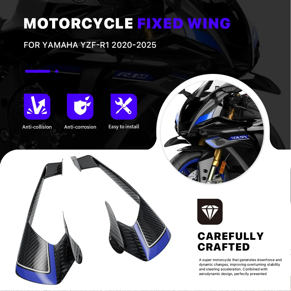 

For YAMAHA YZF-R1 YZFR1 YZF R1 GP 2020-2025 Carbon Fiber Motorcycle Fixed Wing Spoiler Side Panel Aerodynamic Wing Aileron