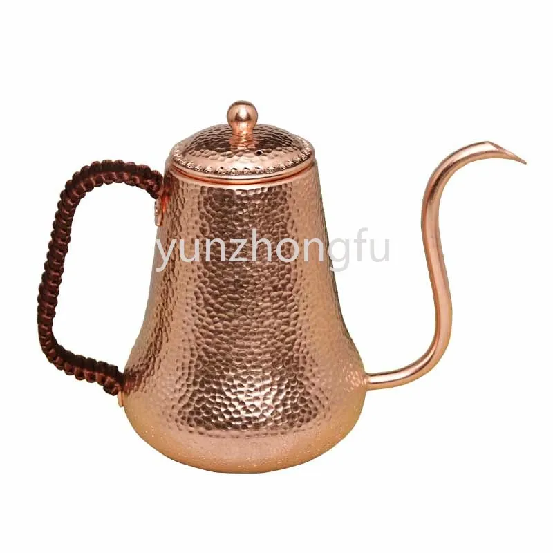 Tetera de café martillada de cobre rojo puro de primera calidad, hervidor de goteo con cuello dboquilla larga, tetera dee cisne,