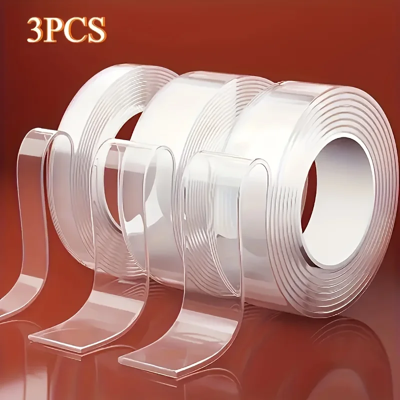 

3 сверхпрочных прозрачных двусторонних лент — многоразовые, прочные, подходят для дома, кухни, офиса, автомобиля и ванной комнаты.