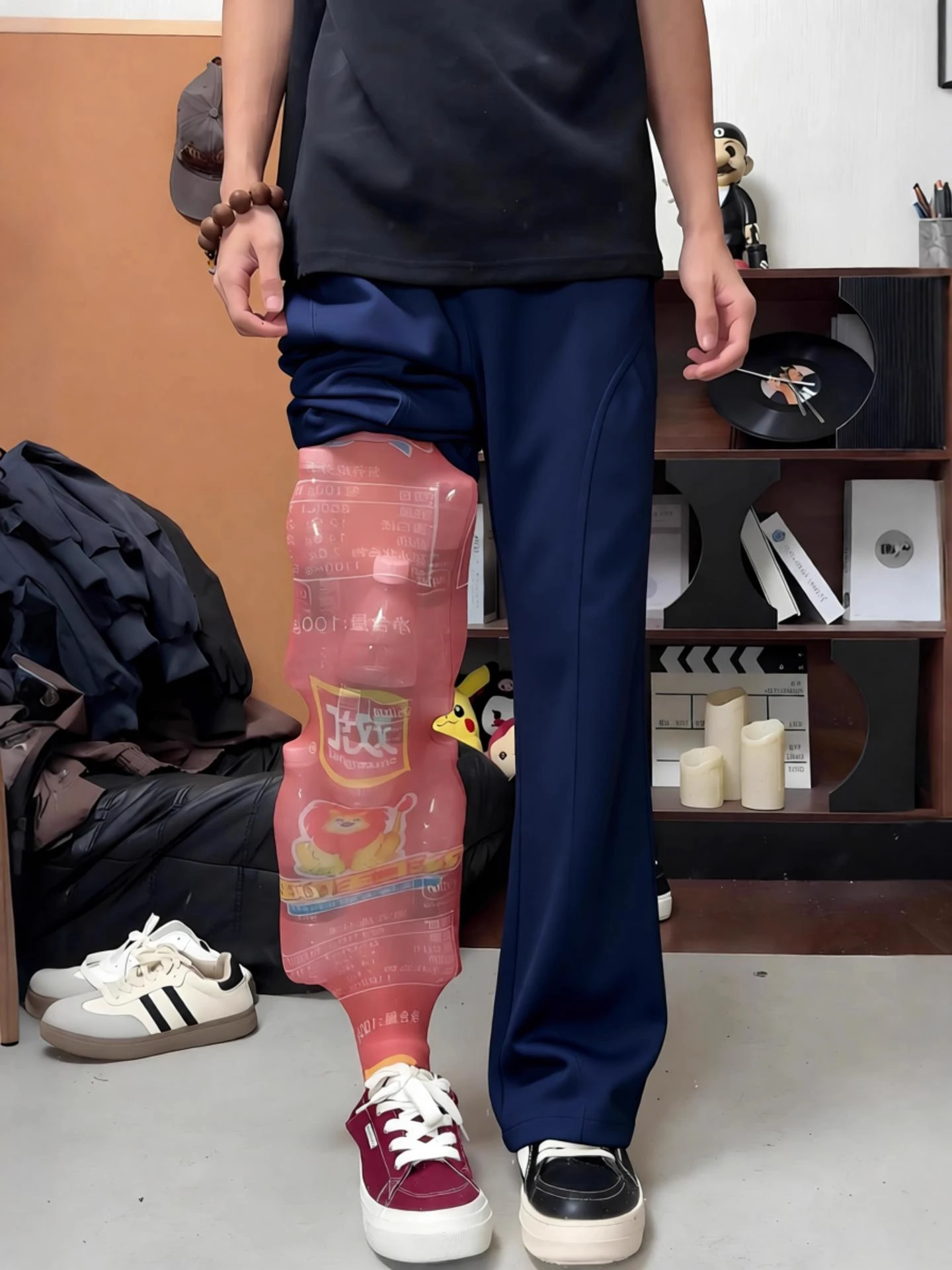 

Slim Fit American Sle Side Cut Flared Men's Sweatpants Winter Thiened Fce Long Straight Leg Sport Casual Trousers