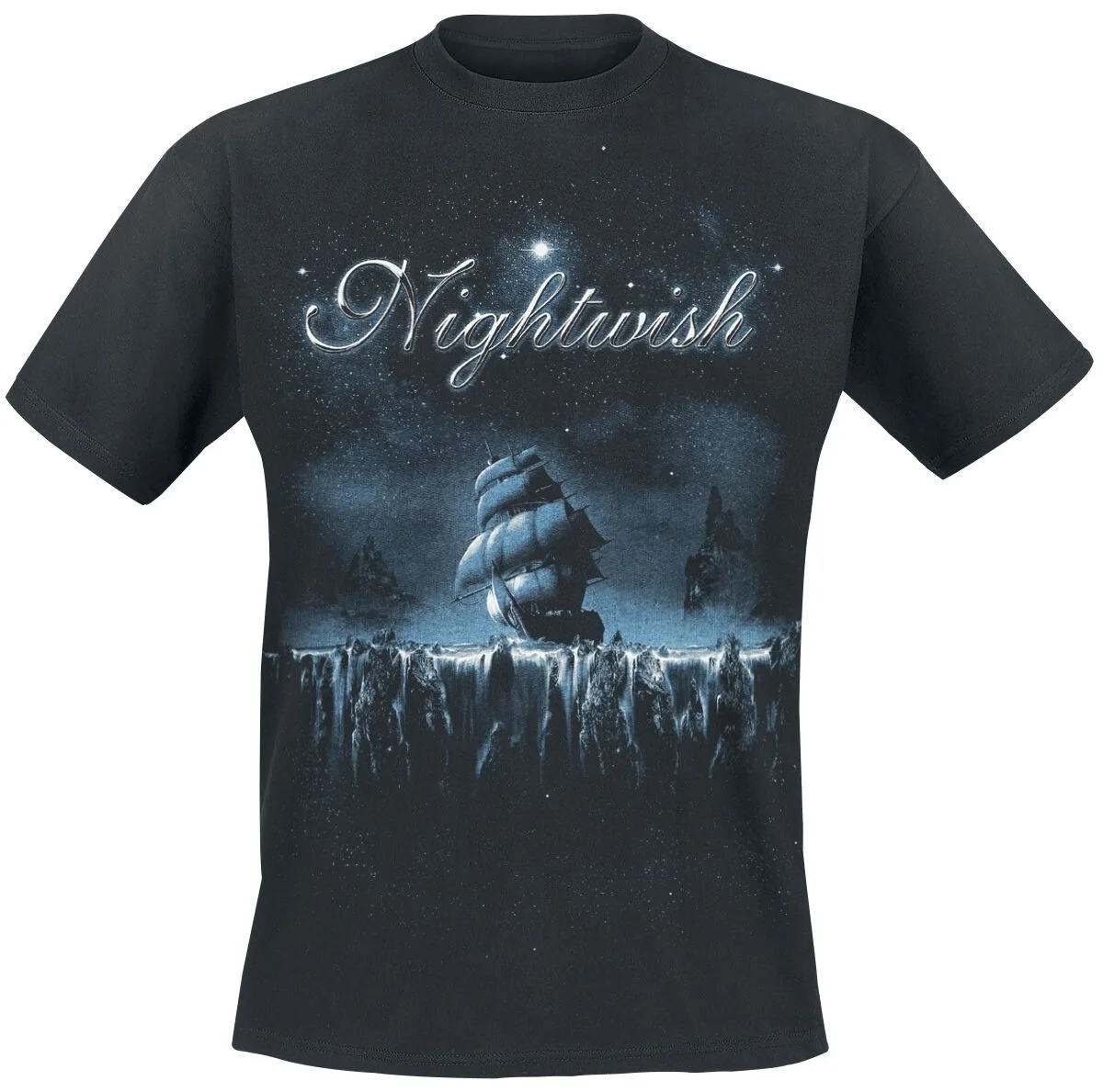 Camiseta de algodão com estampa Nightwish Ship on Waterfall, masculina, feminina, banda de metal sinfônico, unissex, manga curta
