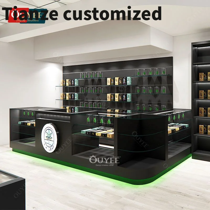 Customized-Ouyee Convenience Store Furniture Rack Display Smoke Mall Kiosk Glass Smoke Shop Designs Smoke S