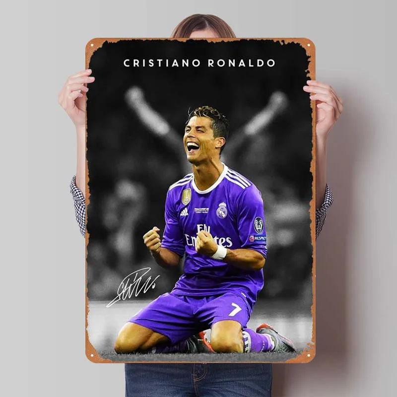 Cristiano Ronaldo Metal Poster Soccer Sports Metal Signs Gaming Room Decoration Home Man Cave Wall Art of Murals Corner Coffee