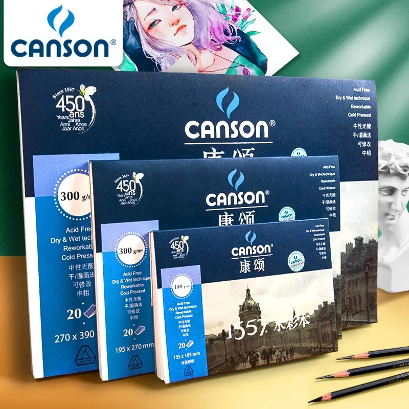 canson 1557 Watercolor Paper 300g/m2 Water Color Painting Paper 20Sheets Hand Painted Watercolor Book Creative Art Supplies