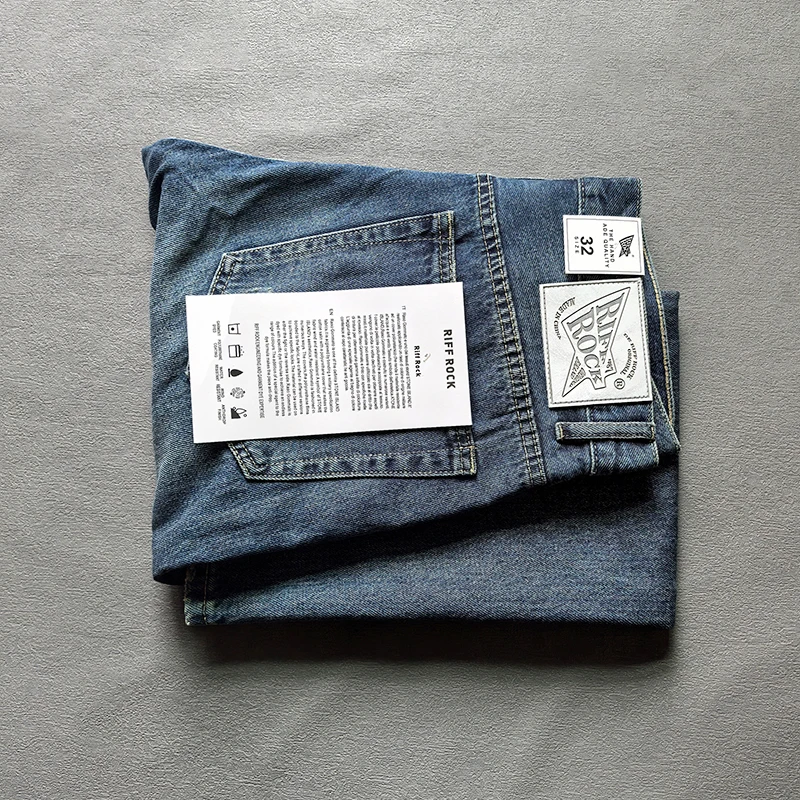 

Мужские синие джинсы Riff Ro, прямые, на молнии, винтажные, летние, из денима, глубокого синего цвета, современные, молодежные, модные