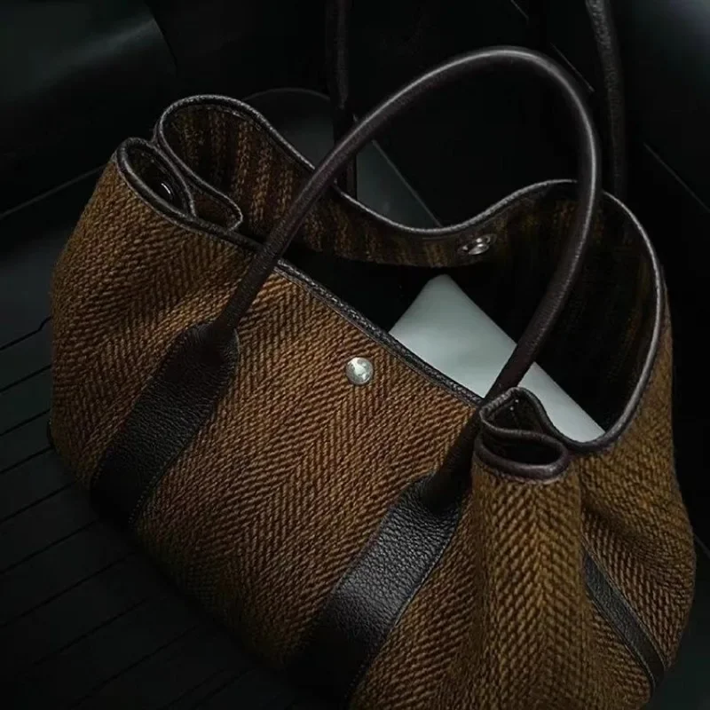 New Small Niche High Appearance Level Female Fashion Temperament Woolen Single Shoulder Carrying Large Bag All-in-one Backpack