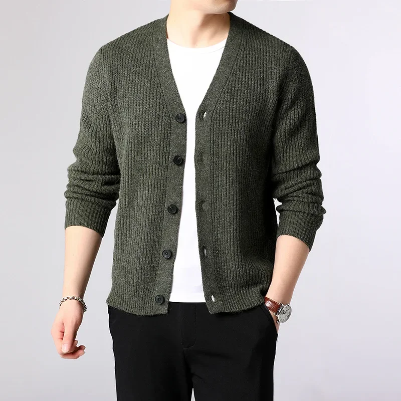 Men Green Knitted Cardigan Plus Size Long Sleeve Button Up Top Boys Knitwear Sweater Plus Size Knit Top Winter Outerwear Xxxl