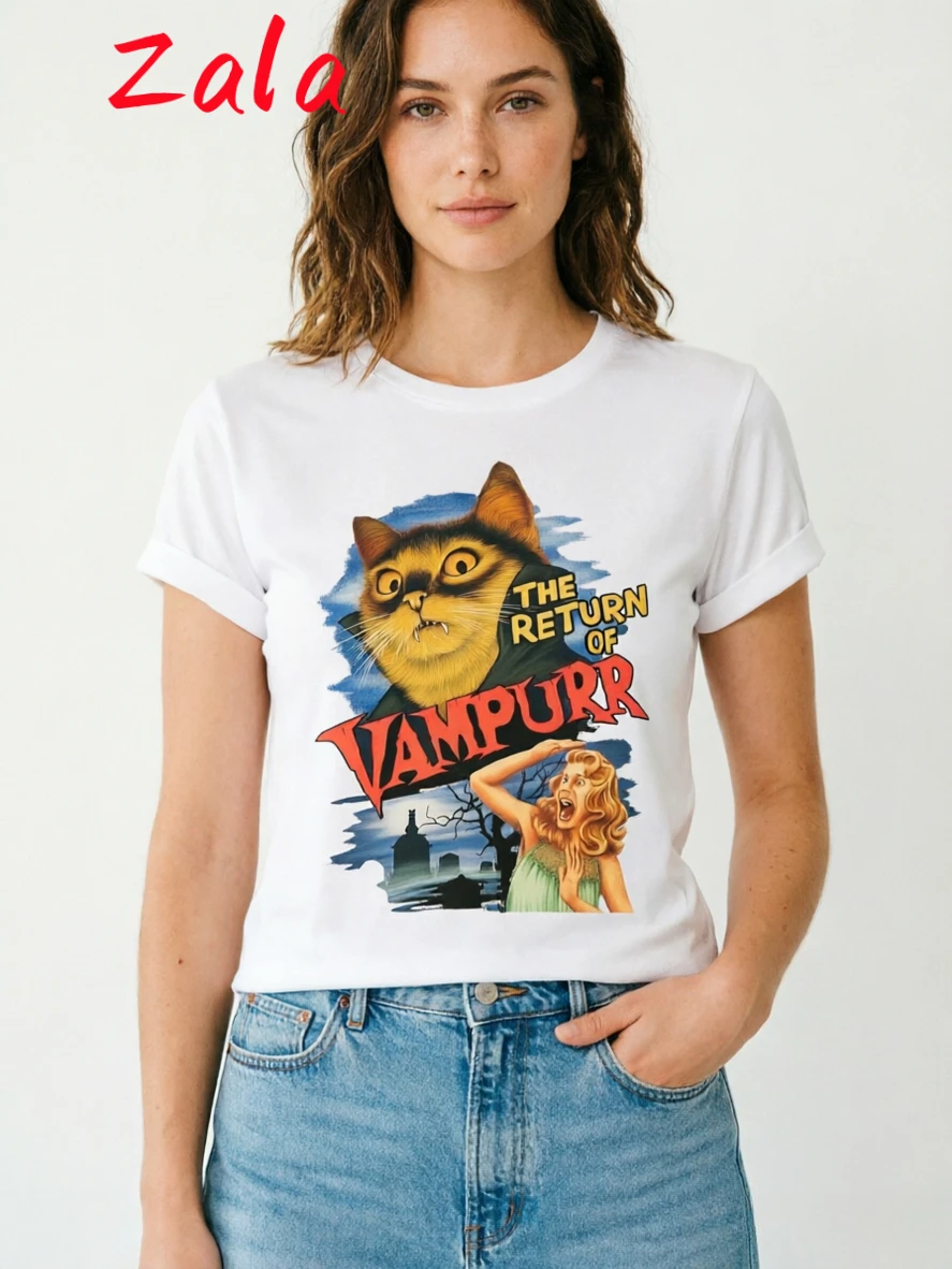 Vintage Cat Printed Women's T-shirt 