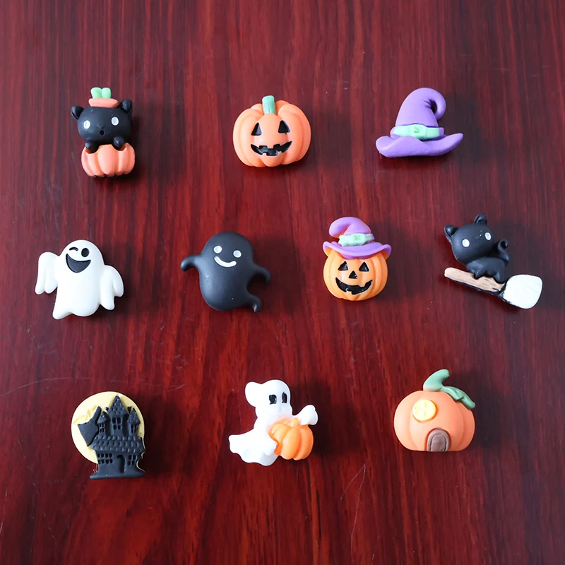 10Pcs Resin Ghost Pumpkin Castle House Black Cat Fridge Magnets Strong Magnetic Sticker Push Pin Map Photo Home Festival Decor