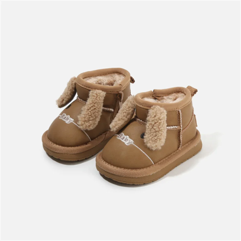 الشتاء الطفل الثلوج الأحذية الجلدية لطيف أرنب الدافئة الفراء أحذية مضادة للماء للطفل أطفال موضة الفتيات الصغيرات الفتيان الأحذية الدافئة 16-26 #6