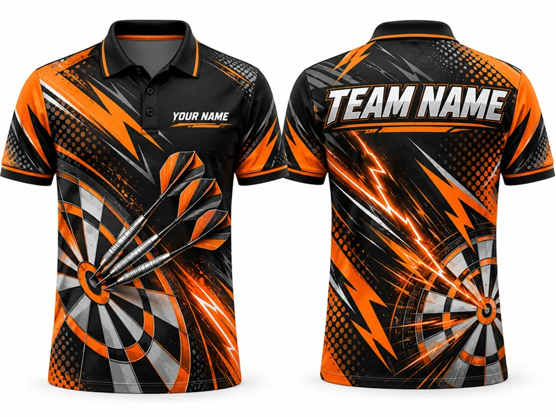 Custom Darts Polo Shirt for Men Personalized Name and Team Name Short Sleeve Lightning Splatter Dartboard Print Jersey