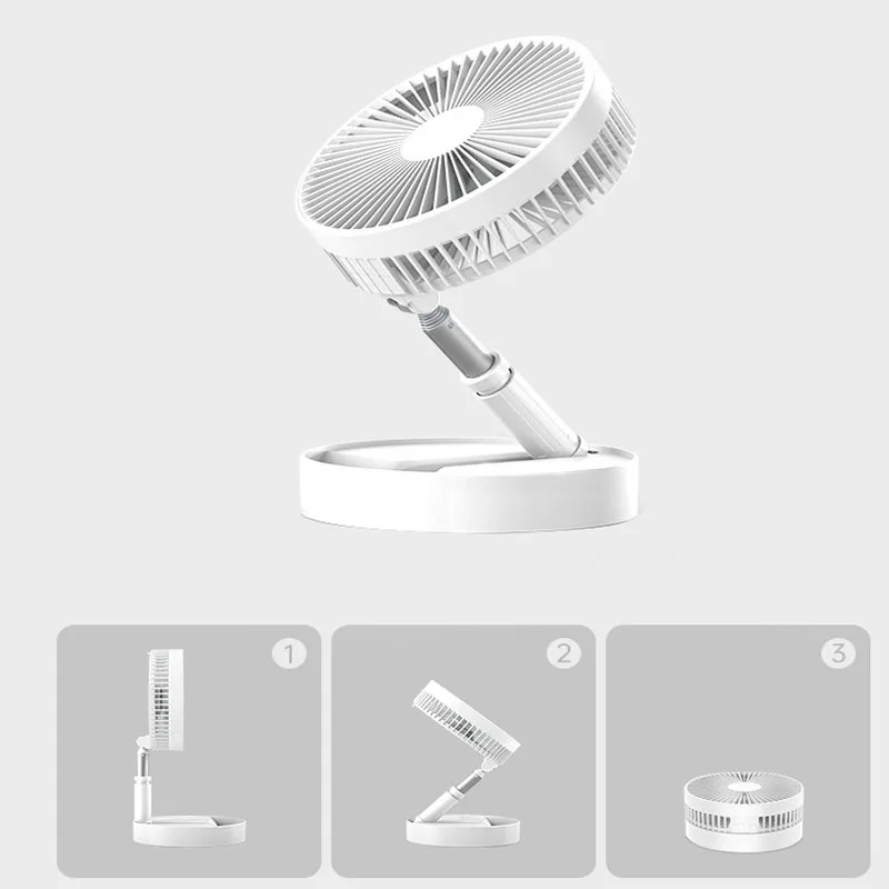 Summer Desktop USB Rechargeable Small Electric Fan Quiet Portable Mini Fan Desktop Floor Standing Folding Retractable Fan