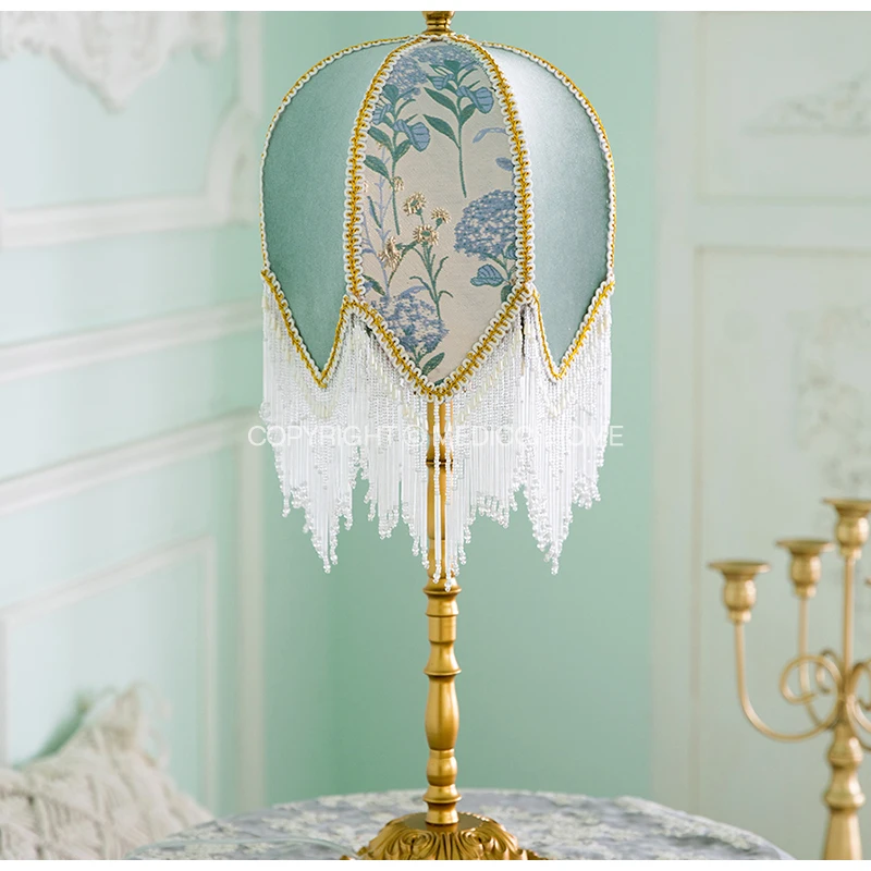 Medicci Home French Shabby Chic Retro Table Lamp With Crystal Tassels High Grade Macaroon Color Blue Art Lampshade Dropshipping