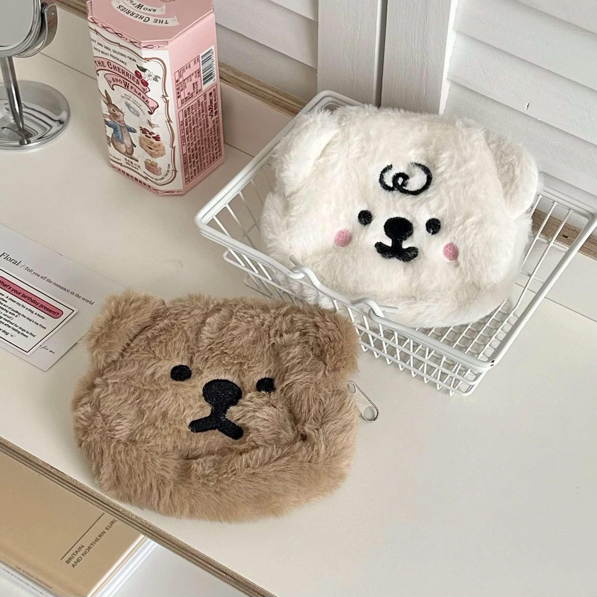 Korean Instagram Cute Cartoon Plush Soft Little Bear Zero Wallet Earphone Embroidered Card Storage Small Bag