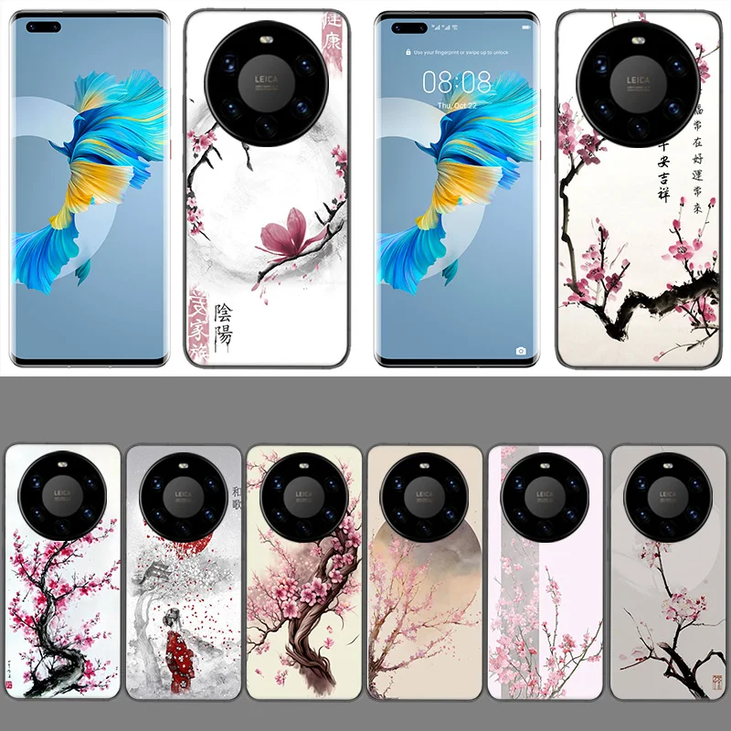 Cherry Blossom Tree Coque Case For Huawei Phone P40 P30 Lite P50 P20 P10 Mate 40 30 20 10 Pro TPU Cover Transparent Bumper Full