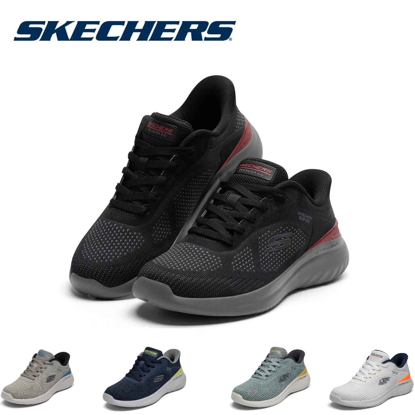 Zapatos para correr Skechers para hombre 2026, nuevos zapatos de malla transpirables para verano y primavera, zapatos deportivos ligeros con suela blanda que absorben los golpes