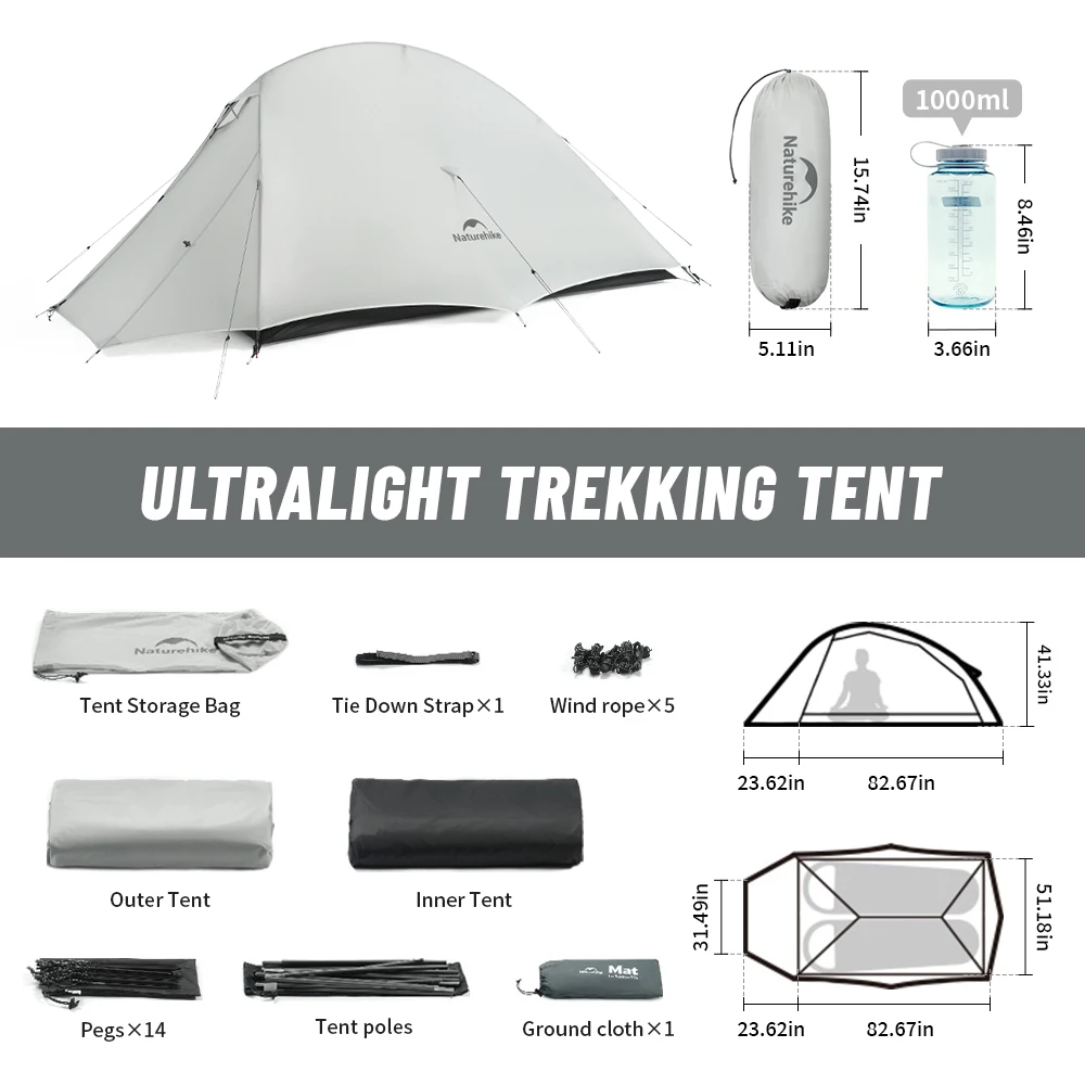 Naturehike Cloud Up UL Camping Tent Ultralight 15D Quick Bulid Beach Tents Outdoor Waterproof Two Person Large Hiking Tent