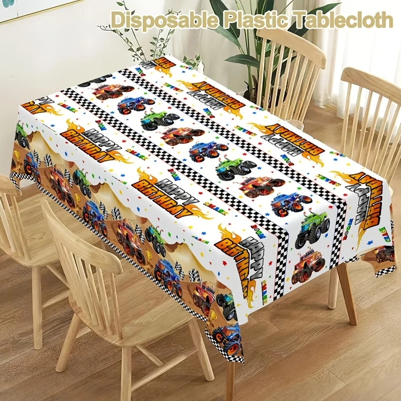 1 piece monster truck tablecloth - for monster truck birthday party decoration, kitchen table decorationxzj