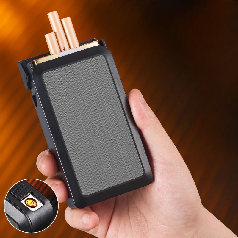 2024  New Sliding Cover Cigarette Case Lighter Portable 20-pack Moisture-proof and Pressure-proof Creative Cigarette Storage Box