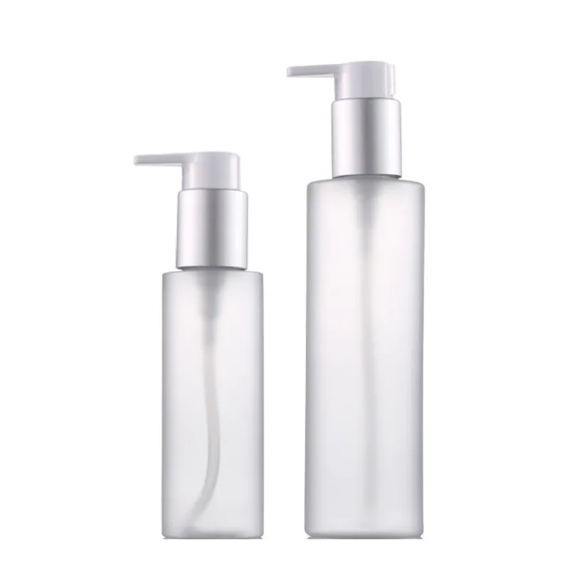 

100ML 200ML Empty PET Frost Plastic Packaging Bottle Matte Silver Collar White Lotion Pump Cosmetic Refillable Container 25pcs