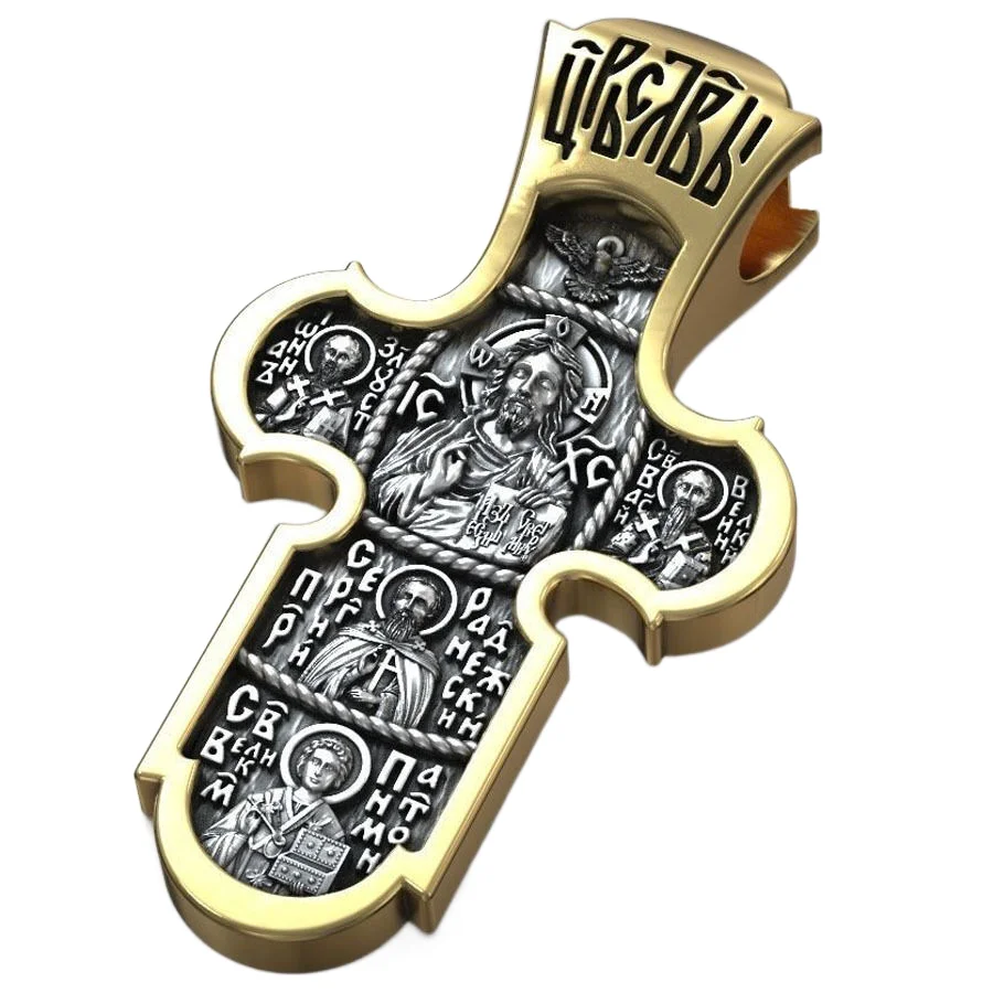 18g Eastern Christian Orthodox Cross With Jesus Christ And Saints Gold Pendant Customized 925 Solid Sterling Silver