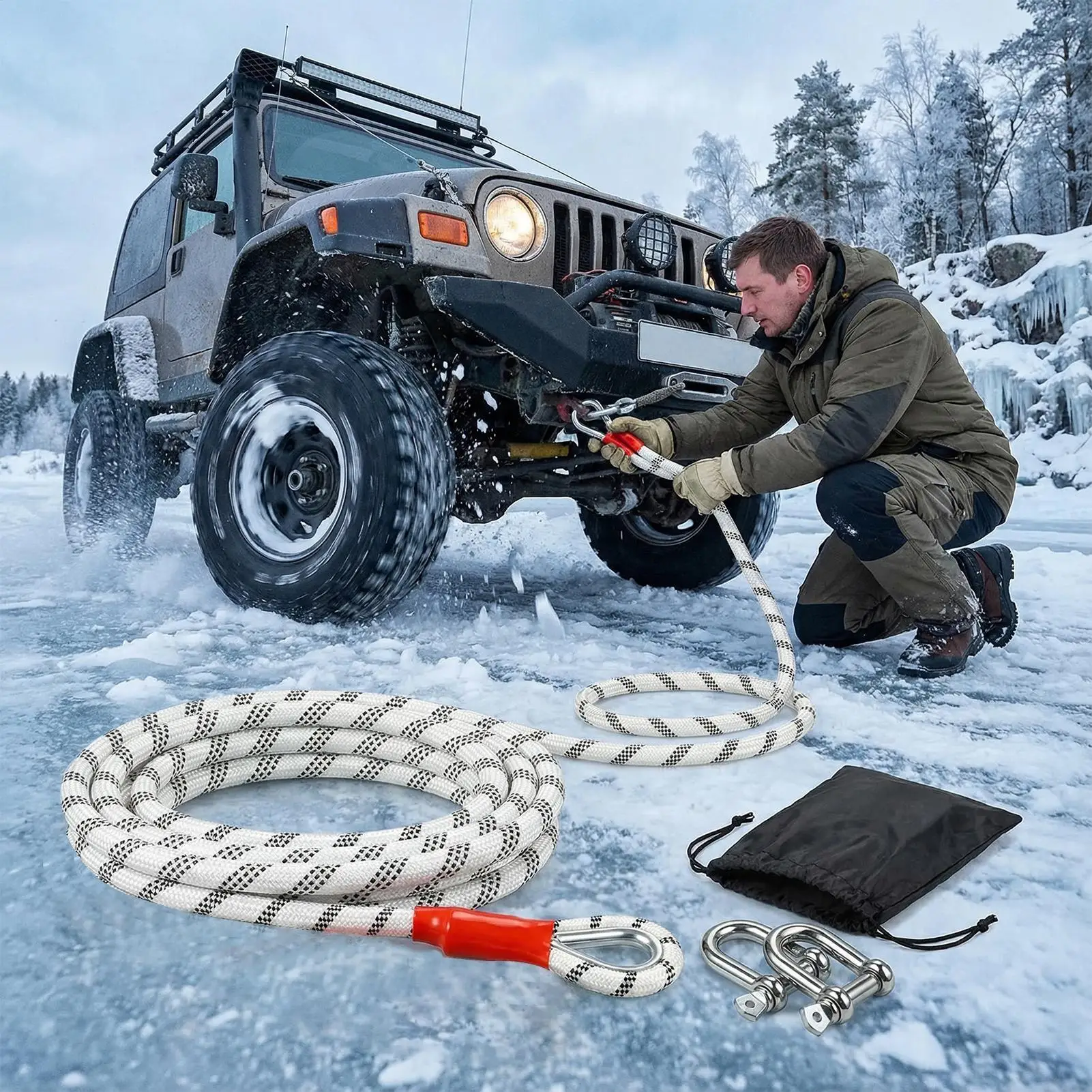 Recovery Tow Strap Strap For Rescue Towing High-Strength Tow Rope For SUV Truck Offroad Overlanding Camping Snowmobile Adventure