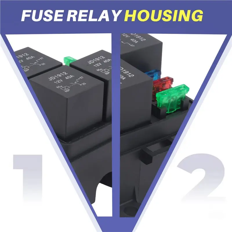 ABVS 3X 3 Way 4Pin Fuse Holder Relay Holder Circuit Standard ATO Blade Fuse Relay Holder 12V 40A Relay