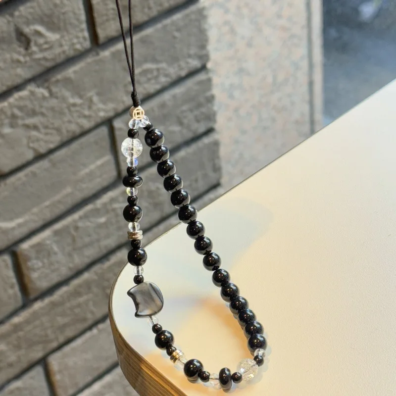Creative Cute Bracelet Cat Black Acrylic Beads Phone Chain Lanyard Charms for Camera Bag Anti-loss Rope Keychain Pendant Gifts