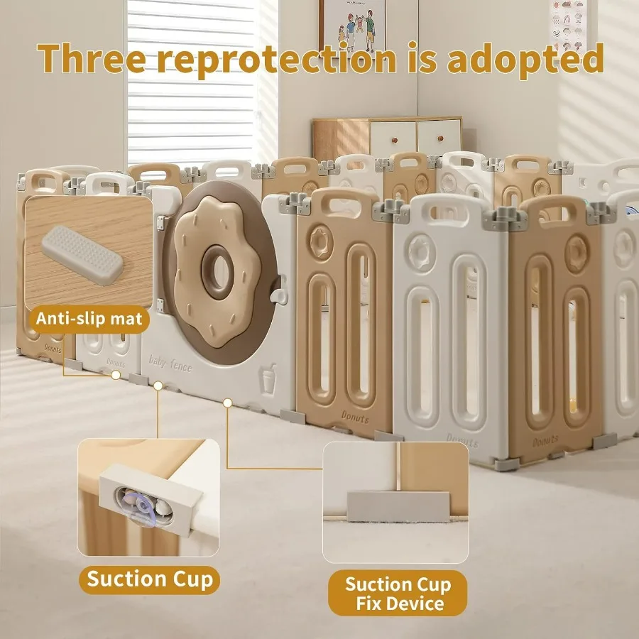 Box pieghevole per bambini Recinzione per bambini con pannello di gioco e cancello di sicurezza Penne da gioco regolabili Canti da gioco portatili per interni 14